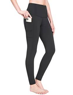 BALEAF Damen Sport Leggings Winter Thermo Leggings wasserdichte Hohe Taille Fleece Gefütter Yogahose Blickdicht Slim Fit Wandern Laufhose mit Taschen Schwarz L von BALEAF