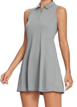 BALEAF Damen Tenniskleid Ärmelloses Golf Kleid mit eingebauten Shorts Training Athletische Kleider mit Taschen Grau XL von BALEAF