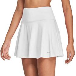 BALEAF Damen Tennisrock mit Hose Sportrock High Waist Plissiert Minirock Golfrock Hosenrock Sommerrock Skirt mit Taschen Weiß XXXL von BALEAF