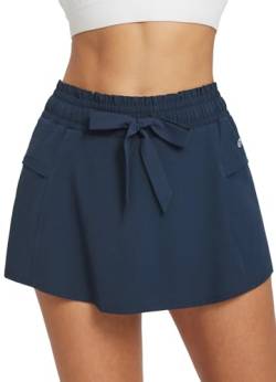 BALEAF Damen Tennisröcke 2 in 1 High Waisted Golf Cargo Running Skorts Shorts mit Reißverschlusstaschen Quick Dry Röcke Blau XL von BALEAF