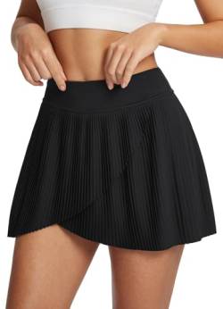 BALEAF Damen Tennisröcke Plissee Golf Skorts mit Shorts Taschen Hohe Taille Athletische Laufübung UPF50+ Schwarz L von BALEAF