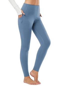 BALEAF Damen Thermo Yogahose Sport Leggins mit Taschen Warme Lauhose Blau M von BALEAF