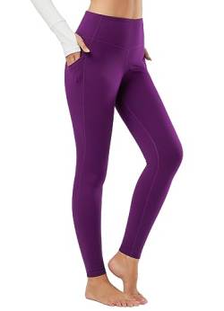 BALEAF Damen Thermo Yogahose Sport Leggins mit Taschen Warme Lauhose Lila L von BALEAF