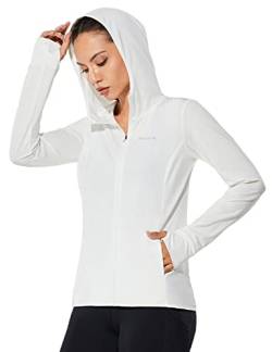 BALEAF Damen UV SPF UPF 50+ Shirt mit Kapuze Sonnenschutz Langarm Shirt Kapuzenjacke mit Reißverschluss Sun Hoodie mit Daumenloch Weiß XL von BALEAF