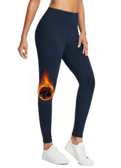 BALEAF Damen Wasserabweisend Leggings gefütterte Thermo Leggings Winter Warm Laufhose Wanderleggings Kompression Fitness Hose Outdoor high Waist Blau L von BALEAF