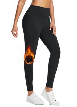 BALEAF Damen Wasserabweisend Leggings gefütterte Thermo Leggings Winter Warm Laufhose Wanderleggings Kompression Fitness Hose Outdoor high Waist Schwarz M von BALEAF