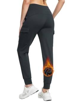 BALEAF Damen Winter Cargo Hose Outdoorhose Multi Taschen Jogginghose Fleeced Flare Leggings Wanderhose Grau XL von BALEAF