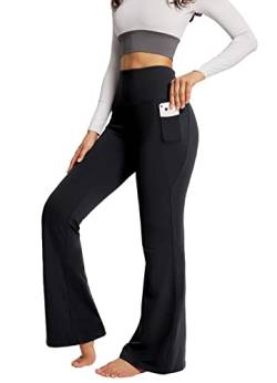 BALEAF Damen Yogahose Bootcut Schlaghose High Waist Sporthose mit Taschen Yoga Alltag Schwarz L von BALEAF