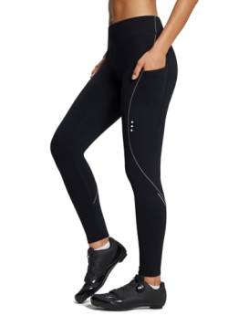 BALEAF Fahrradhose Damen Winter Wasserdicht Thermo Radhose Damen Fleece Gefüttert Winddicht Fahrradhose Lang 4D Gepolstert mit Tasche Grau L von BALEAF