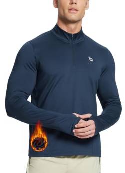 BALEAF Herren 1/4 Zip Pullover Laufen Shirts Thermo Langarm Shirts mit Taschen Winter Wandern Blau XL von BALEAF