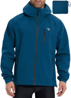 BALEAF Herren Fahrradjacke Regenjacke Wasserdicht Windbreaker mit Kapuze 10000mm H2O Wasserdicht Laufjacke Atmungsaktiv Wanderjacke Marineblau M von BALEAF