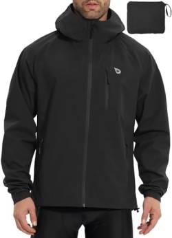 BALEAF Herren Fahrradjacke Regenjacke Wasserdicht Windbreaker mit Kapuze 10000mm H2O Wasserdicht Laufjacke Atmungsaktiv Wanderjacke Schwarz M von BALEAF