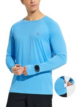 BALEAF Herren UPF 50+ Sonnenschutz-Shirts Zip-Taschen UV SPF Kleidung Leichtes Langarmhemd Rash Guard Schnelltrockend Blau XXL von BALEAF