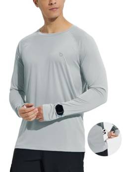 BALEAF Herren UPF 50+ Sonnenschutz-Shirts Zip-Taschen UV SPF Kleidung Leichtes Langarmhemd Rash Guard Schnelltrockend Grau L von BALEAF