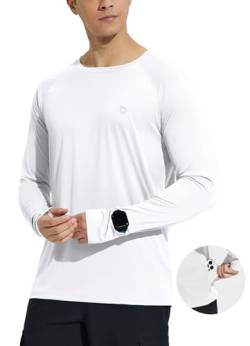 BALEAF Herren UPF 50+ Sonnenschutz-Shirts Zip-Taschen UV SPF Kleidung Leichtes Langarmhemd Rash Guard Schnelltrockend Weiß 3XL von BALEAF