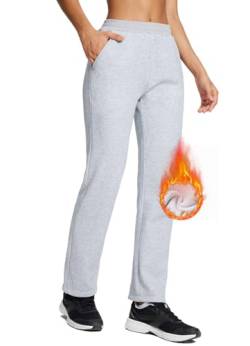 BALEAF Jogginghose Damen Baumwolle Winter Fleece Gefütterte Thermohosen mit Verdickte Freizeithose Sporthose Geradem Bein Sweatpants Grau L von BALEAF