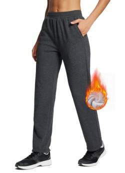 BALEAF Jogginghose Damen Baumwolle Winter Fleece Gefütterte Thermohosen mit Verdickte Freizeithose Sporthose Geradem Bein Sweatpants Grau L von BALEAF