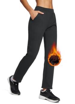 BALEAF Jogginghose Damen Baumwolle Winter Fleece Gefütterte Thermohosen mit Verdickte Freizeithose Sporthose Geradem Bein Sweatpants Schwarz S von BALEAF