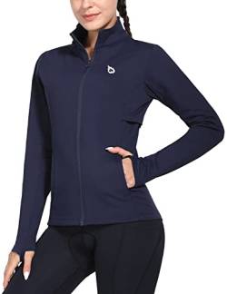 BALEAF Laufjacke Damen Winter Fahrradjacke Wasserdicht Atmungsaktiv Sportjacke Thermo Fleecejacke Warm Trainingsjacke mit Reißverschlusstasche Daumenloch für Winter Radfahren Wandern Blau XS von BALEAF