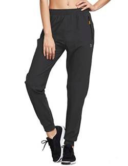 BALEAF Outdoorhose Damen Cargohose Jogginghose Leicht Sporthose lang Trainingshose Atmungsaktiv Sweatpants travel Pants Schwarz S von BALEAF