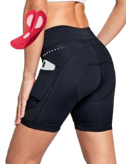 BALEAF Radlerhose Damen Gepolstert 4D Fahrradhose Radhose Gepolstert Kurz Radunterhose Rennrad Hose Fahrrad Unterwäsche Radbekleidung Schwarz M von BALEAF