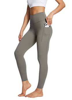 BALEAF Sport Leggings Damen 7/8 Yogahose High Waist Sporthose weich atmungsaktiv mit tiefen Taschen Grau XL von BALEAF