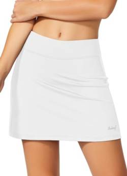 BALEAF Tennisrock Damen Sportrock Laufrock mit Hose Golfrock mit Tasche Kurz Rock mit Hose Drunter Sport Hosenrock für Running Tennis Weiß L von BALEAF