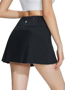 BALEAF Tennisrock Damen mit Hose Rock Damen Sommer Plisseerock kurz Golfrock mit innenhose Sportrock Schwarz S von BALEAF