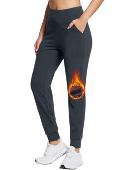 BALEAF Thermo Jogginghose Damen Wasserdicht Winterhose Warm Fitnesshose Laufhose Wanderhose Grau XXL von BALEAF