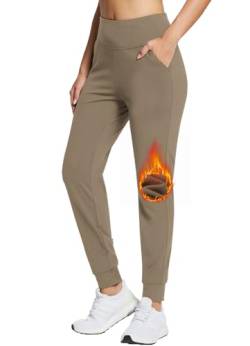 BALEAF Thermo Jogginghose Damen Wasserdicht Winterhose Warm Fitnesshose Laufhose Wanderhose braun L von BALEAF