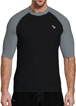 BALEAF UV Shirt Herren Wasser UPF 50+ Kurzarm Rashguard Herren Schwimmshirt Rash Vest für Schwimmen Tauchen Grau/Schwarz XL von BALEAF