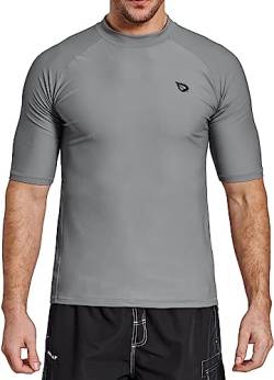 BALEAF UV Shirt Herren Wasser UPF 50+ Kurzarm Rashguard Herren Schwimmshirt Rash Vest für Schwimmen Tauchen Grau XL von BALEAF