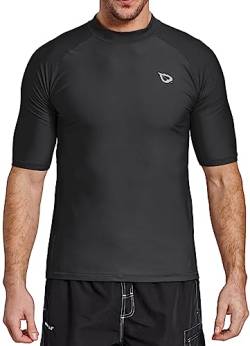 BALEAF UV Shirt Herren Wasser UPF 50+ Kurzarm Rashguard Herren Schwimmshirt Rash Vest für Schwimmen Tauchen Schwarz L von BALEAF