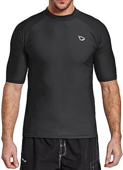 BALEAF UV Shirt Herren Wasser UPF 50+ Kurzarm Rashguard Herren Schwimmshirt Rash Vest für Schwimmen Tauchen Schwarz XL von BALEAF