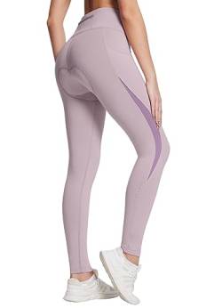 BALEAF Winter Damen Radfahren Hose 4D gepolstert Thermal Wasserabweisend Fahrradhose Polsterung Fleece gefüttert Kaltes Wetter mit Taschen Pink XS von BALEAF