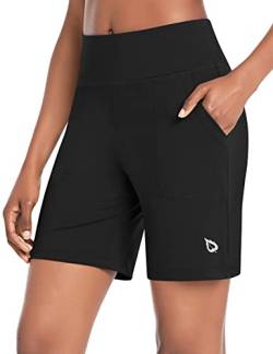 BALEAF Women's 7" Athletic Long Shorts High Waisted Running Bermuda Shorts with Pockets Black X-Large von BALEAF