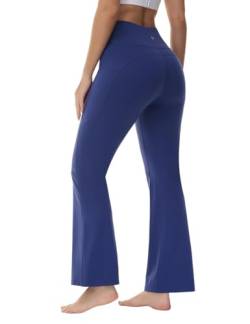 BALEAF Yogahose Damen High Waist Schlaghose Jazzpants Weiche Blickdicht Elastische Sporthose Bootcut Flare Hose mit Taschen Blau S von BALEAF