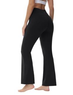 BALEAF Yogahose Damen High Waist Schlaghose Jazzpants Weiche Blickdicht Elastische Sporthose Bootcut Flare Hose mit Taschen Schwarz L von BALEAF