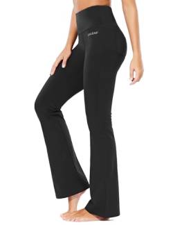 BALEAF Yogahose Damen Schlaghose Baumwolle Mit Taschen Activewear Hosen High Waist Yoga Pants Bootcut Jeans Stretch Flared Stoffhose Flare Leggings Haushose Weites Bein Jazzpants Lang Schwarz XS von BALEAF