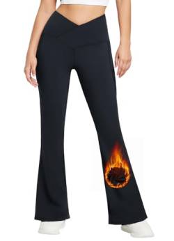 BALEAF Yogahose Damen Thermo Fleece Lined gefüttert High Waist Kreuz Bootcut 29'' Schlaghose Jogginghose Weites Bein Jazzpants Relaxhose Schwarz XL von BALEAF