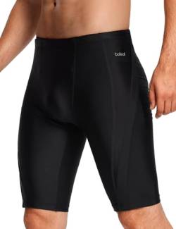 BALEAFjammer Badehose Herren Schwimmhose Badehose eng Jammer Badehose Schwimmen Jammer Lang Badehose für Herren knielangen Badehose zum Schwimmen Schwarz L von BALEAF