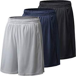 BALENNZ Athletic Shorts für Herren mit Taschen und elastischem Bund Quick Dry Activewear, 3er-Pack Schwarz, Marineblau, Hellgrau, Groß von BALENNZ