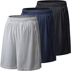 BALENNZ Athletic Shorts für Herren mit Taschen und elastischem Bund Quick Dry Activewear, 3er-Pack Schwarz, Marineblau, Hellgrau, Mittel von BALENNZ