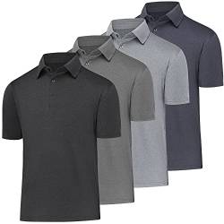 BALENNZ Golf-Polos für Herren, schnelltrocknend, athletisch, Herren-Poloshirt, kurzärmelig, Sommer, lässig, feuchtigkeitsableitend, Golfshirt, 4 Stück, schwarz, dunkelgrau, hellgrau, marineblau, Groß von BALENNZ