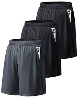 BALENNZ Sport-Shorts für Herren mit Taschen und elastischem Bund, schnell trocknende Activewear, 3er-Pack schwarz, schwarz, dunkelgrau, XX-Large von BALENNZ