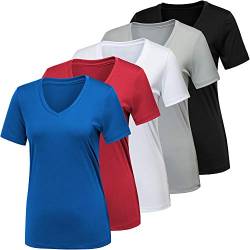 BALENNZ Workout-Shirts für Frauen, feuchtigkeitsableitend, schnell trocknend, aktiv, athletisch, für Damen, Fitnessstudio, Performance, T-Shirts, 5 Stück, schwarz, weiß, hellgrau, blau, rot, X-Groß von BALENNZ