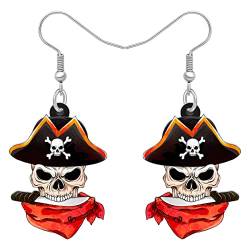 BAMAY Acryl Halloween Piraten Schädel Ohrringe baumeln Neuheit Piratenschmuck Charms Schädel Geschenke für Frauen Mädchen Zubehör (Grau) von BAMAY