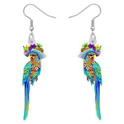 BAMAY Acryl Scarlet Macaw Papagei Ohrringe baumeln Schmuck Hawaii Vogel Ohrringe für Frauen Mädchen Anime Sommer Geschenke (Blau 411) von BAMAY