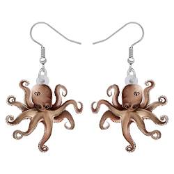 BAMAY Acryl Süß Cartoon Oktopus Ohrringe Hängend Tintenfisch Baumeln Geschenke für Damen Mädchen Ozean Tier Schmuck Zubehör (Beige) von BAMAY