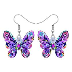 BAMAY Acryl Süß Schmetterling Ohrringe Hängend Insekt Baumeln Schmetterling Geschenke für Damen Mädchen Frühling Schmuck (Violett) von BAMAY